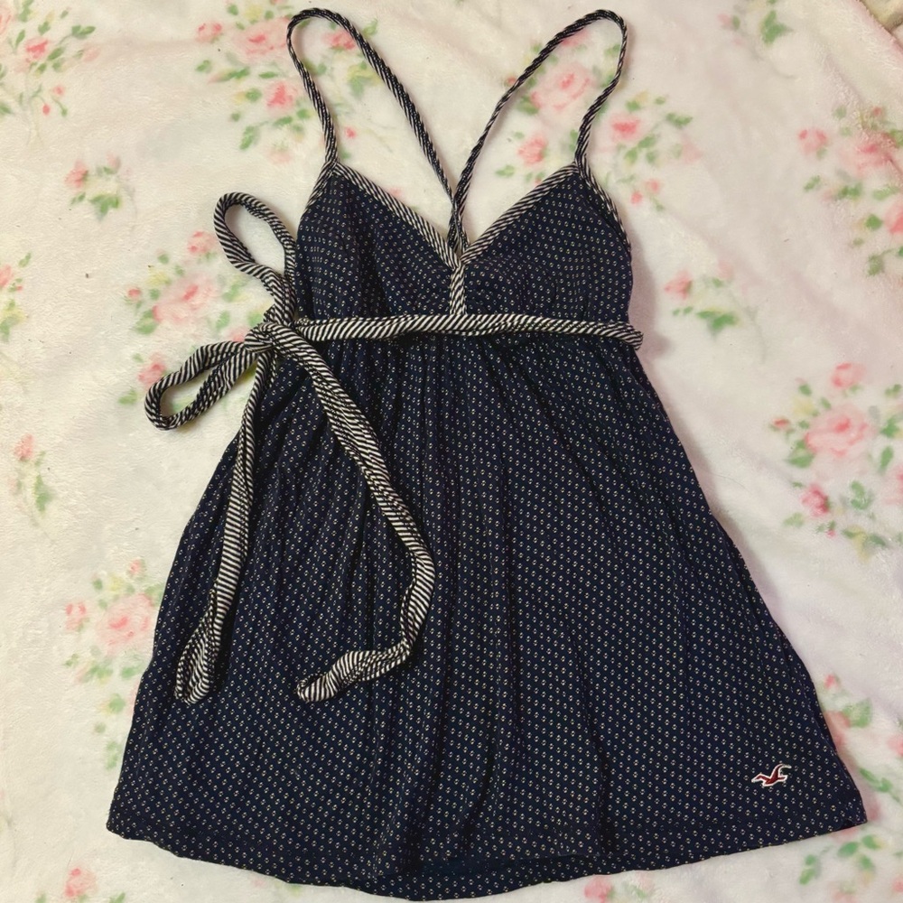 Hollister Y2K Navy Babydoll Cami Tank Top - Tie Back or Front Size Medium